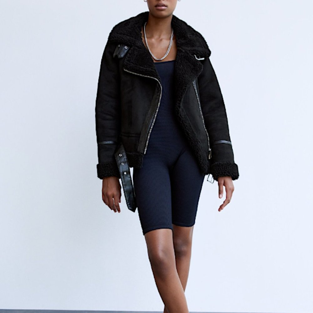 ZARA WOMEN BLACK DOUBLE FACED FAUX SUEDE MOTO JACKET SIZE XS NWT